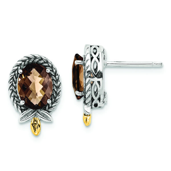 Sterling Silver w/14k Braided Oval 2.11SQ Post Earrings