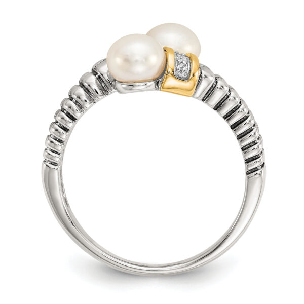 Sterling Silver Antiqued w/14k FWC Pearl & Diamond By-Pass Ring - Image 2