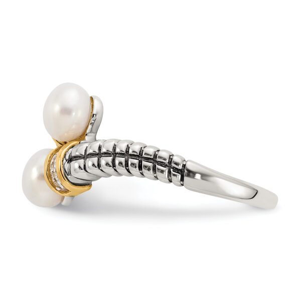 Sterling Silver Antiqued w/14k FWC Pearl & Diamond By-Pass Ring - Image 3