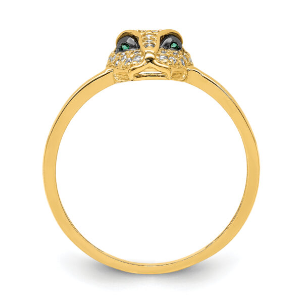 14K Polished Green & White CZ Lioness Head Ring - Image 2