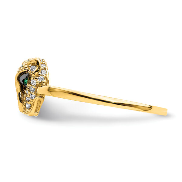 14K Polished Green & White CZ Lioness Head Ring - Image 3