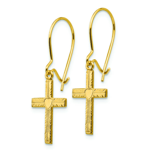 14k Polished & Satin Cross Earrings - Image 2
