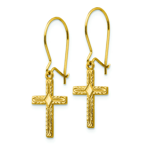 14k Polished & Satin Cross Earrings - Image 2