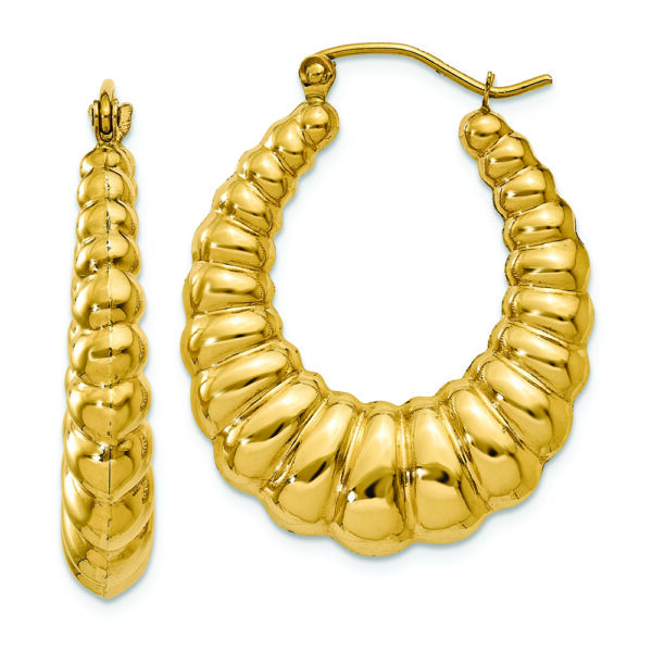 14k Polished Scalloped Hoop Earrings