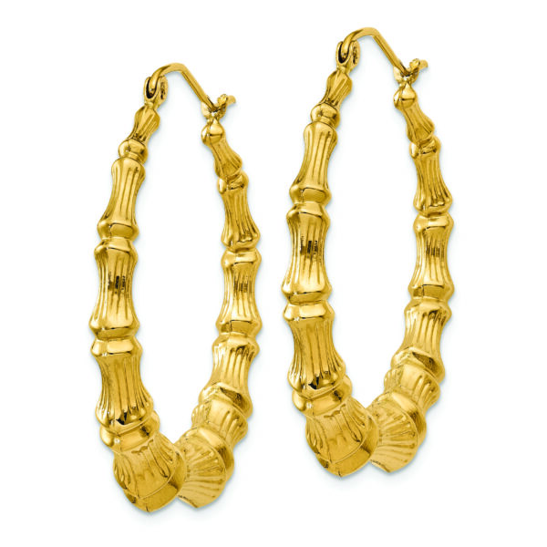 14k Polished Bamboo Hoop Earrings - Image 2
