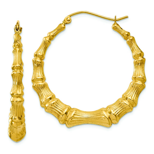 14k Polished Bamboo Hoop Earrings