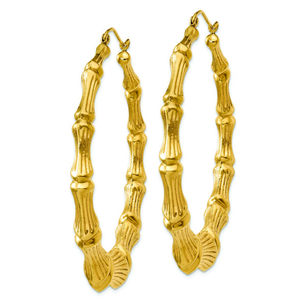 14k Polished Bamboo Hoop Earrings - Image 2