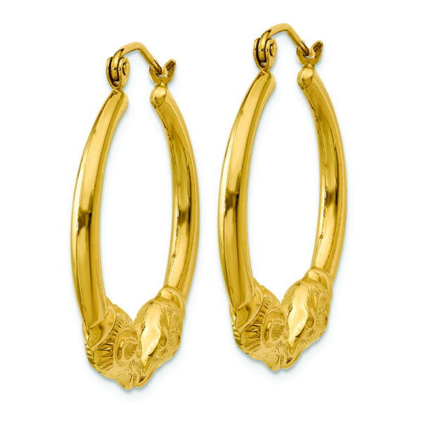 14k Polished Ram Hoop Earrings - Image 2