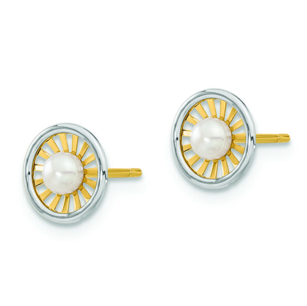 14K Two-tone Madi K 3-3.5mm Freshwater Cultured Pearl Post Earrings - Image 2