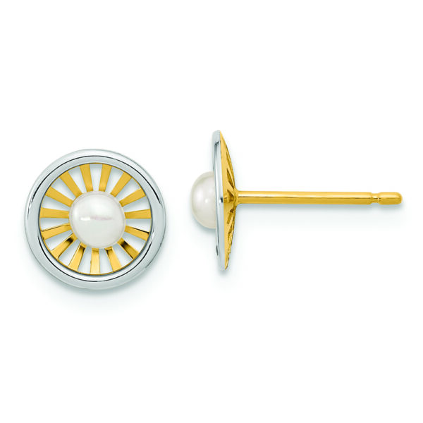 14K Two-tone Madi K 3-3.5mm Freshwater Cultured Pearl Post Earrings