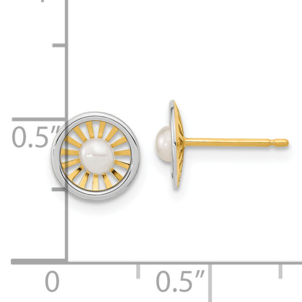 14K Two-tone Madi K 3-3.5mm Freshwater Cultured Pearl Post Earrings - Image 3