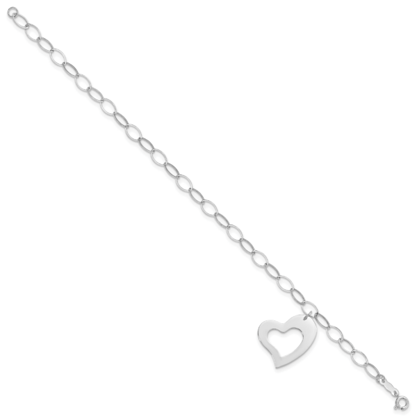 14k White Gold Dangle Heart Bracelet - Image 2