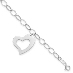 14k White Gold Dangle Heart Bracelet