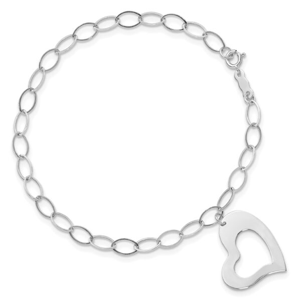 14k White Gold Dangle Heart Bracelet - Image 3