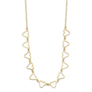 14K Oval Cable with Open Flat Hearts 16 inch w/ 2in ext Necklace