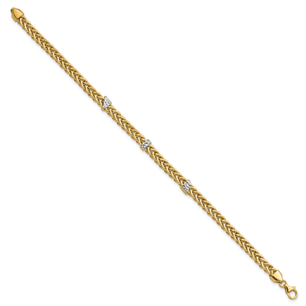 14K & White Rhodium Polished D/C Flat Wheat Bracelet - Image 2