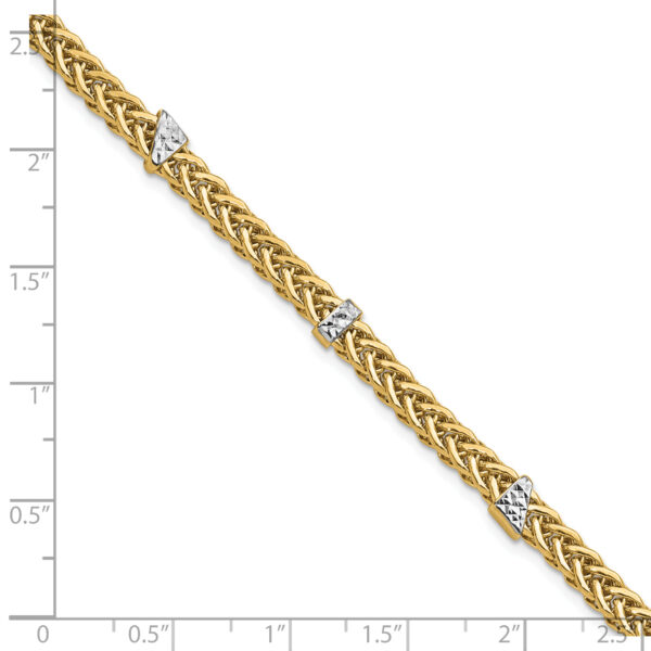 14K & White Rhodium Polished D/C Flat Wheat Bracelet - Image 3