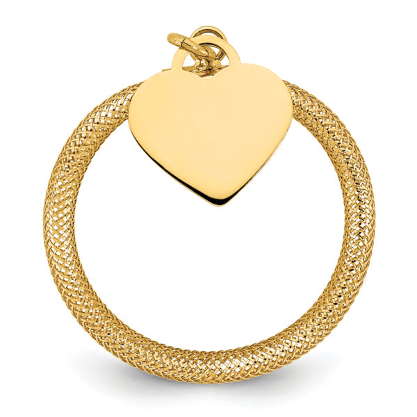 14K Gold Woven Mesh Stretch Polished Heart Charm Ring - Image 2