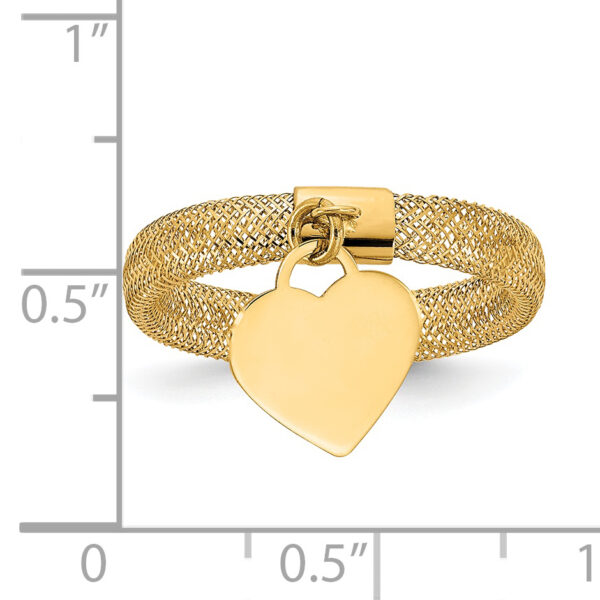 14K Gold Woven Mesh Stretch Polished Heart Charm Ring - Image 3