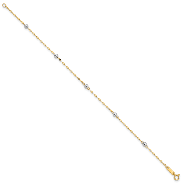 14K Two Tone Polished Bead Bracelet - Image 2