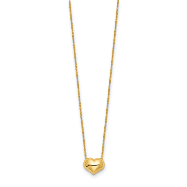 14k Polished Puffed Heart 16.5 inch Necklace - Image 2