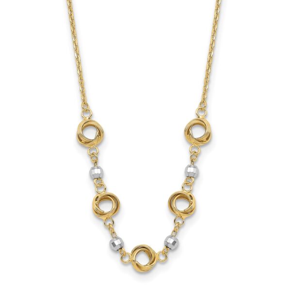 14K Two Tone 2 in Ext Polished Love Knots D/C Bead Necklace