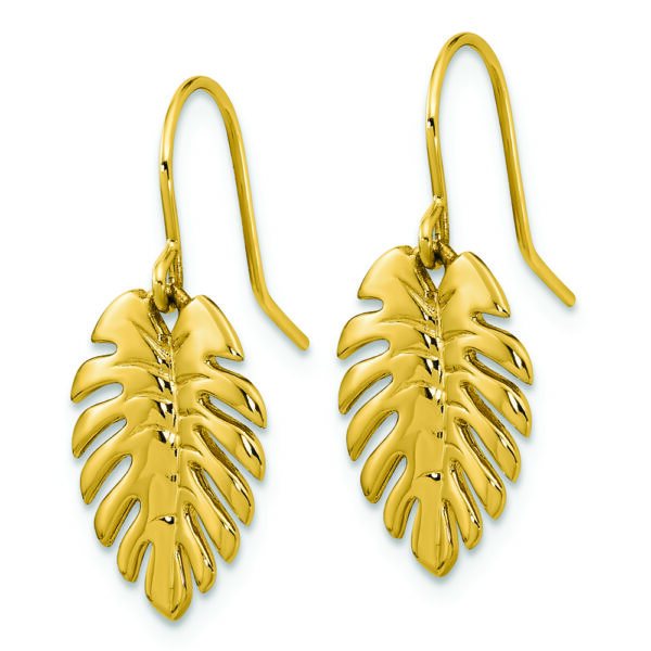 14K Polished Palm Leaf Dangle Earrings - Image 2