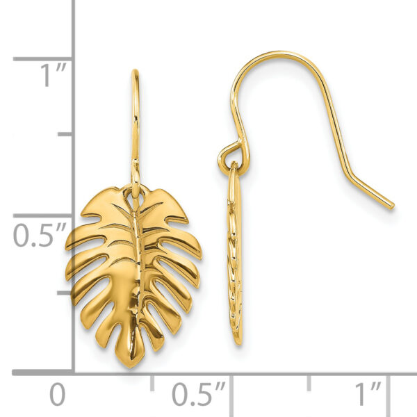 14K Polished Palm Leaf Dangle Earrings - Image 3