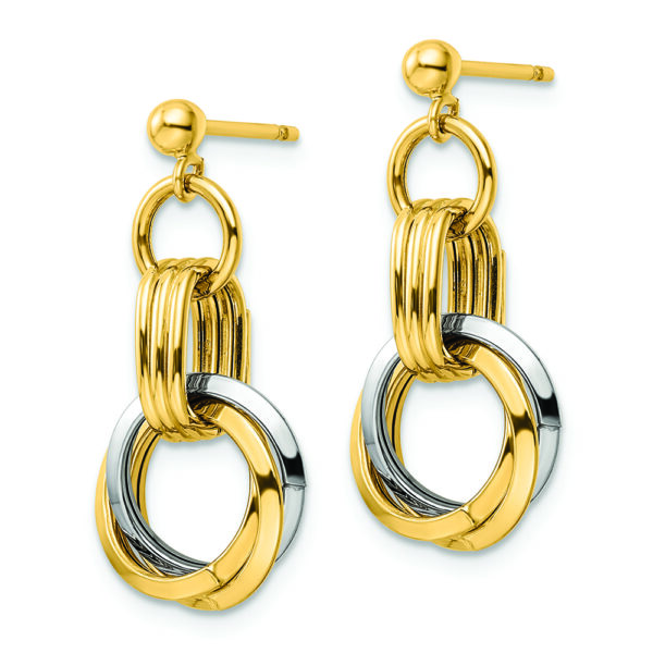 14K Two-tone Polished Intertwined Circles Post Dangle Earrings - Image 2