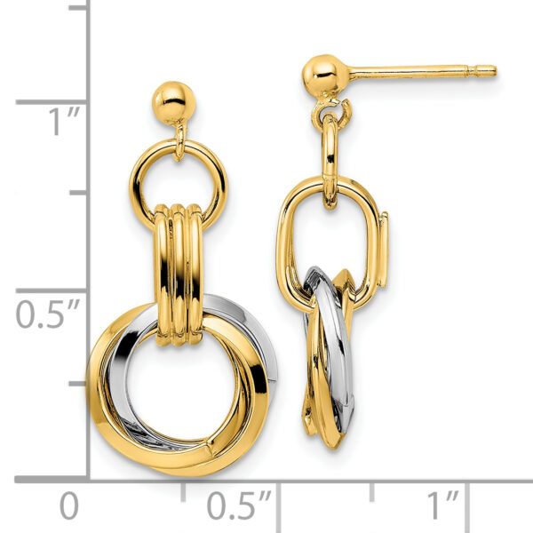 14K Two-tone Polished Intertwined Circles Post Dangle Earrings - Image 3