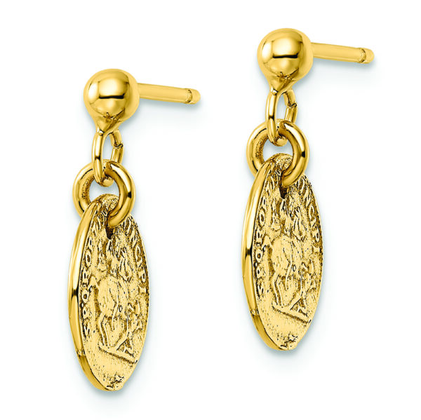 14K Polished Coins Post Dangle Earrings - Image 2
