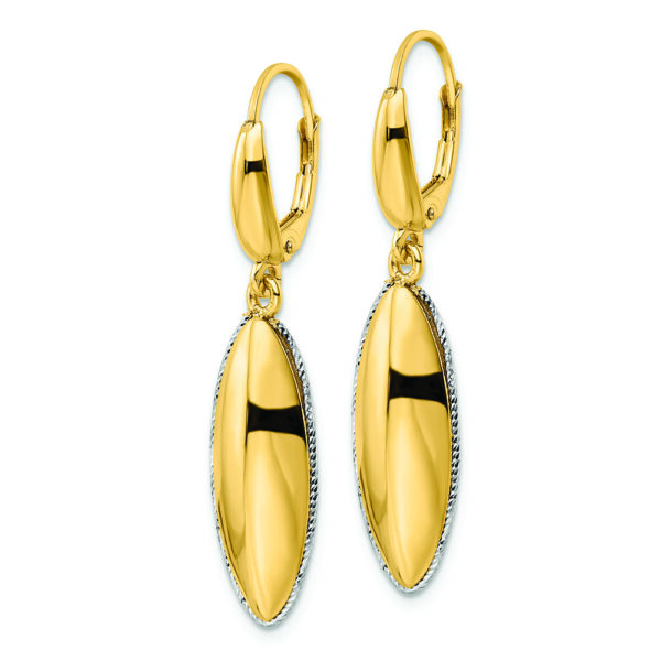 14K Two-tone Polished D/C Hollow Teardrop Criss Cross Leverback Earrings - Image 2