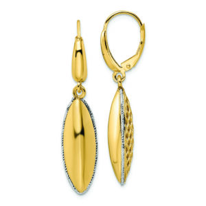 14K Two-tone Polished D/C Hollow Teardrop Criss Cross Leverback Earrings