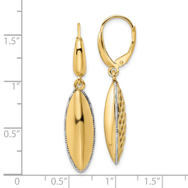 14K Two-tone Polished D/C Hollow Teardrop Criss Cross Leverback Earrings - Image 3