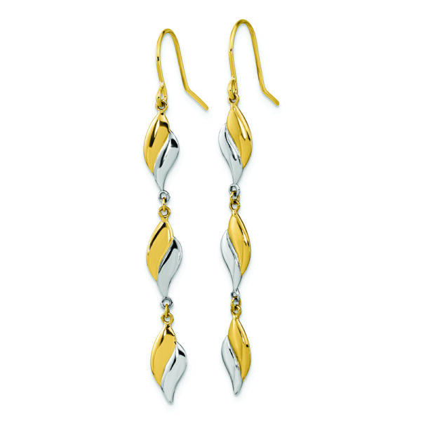 14K Two-tone Polished Wavy Dangle Earrings - Image 2