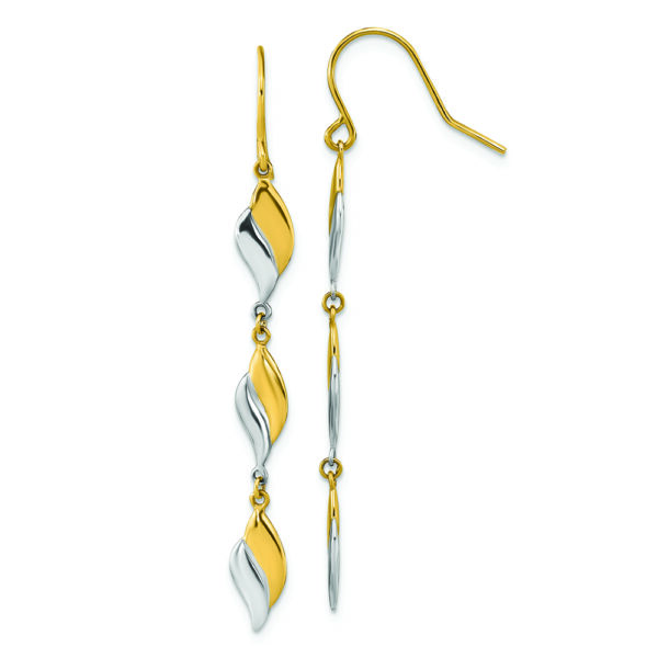 14K Two-tone Polished Wavy Dangle Earrings
