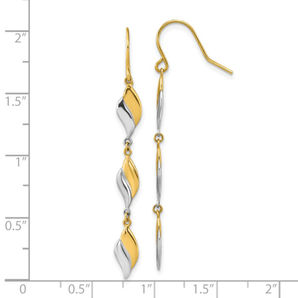 14K Two-tone Polished Wavy Dangle Earrings - Image 3