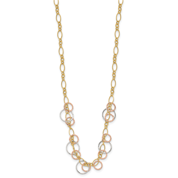 14K Tri-Color Polished Dangle Rings w/2 in ext. Necklace - Image 2