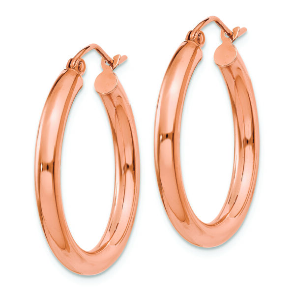 14k Rose Gold Polished 3mm Lightweight Tube Hoop Earrings - Image 2