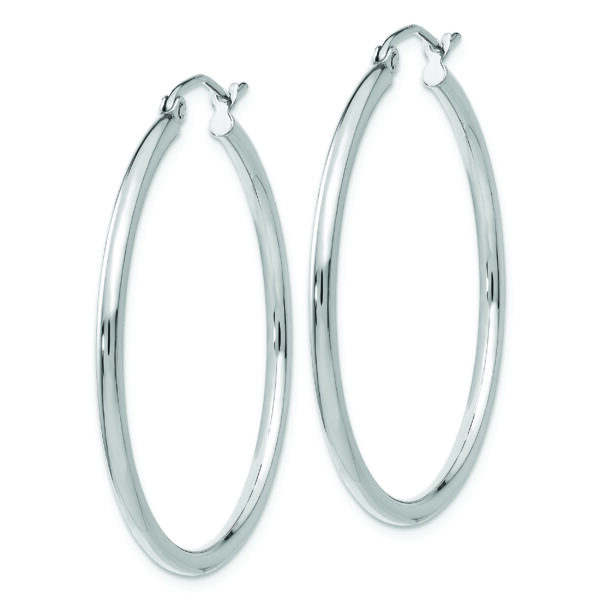 14k White Gold Polished 2x35mm Tube Hoop Earrings - Image 2