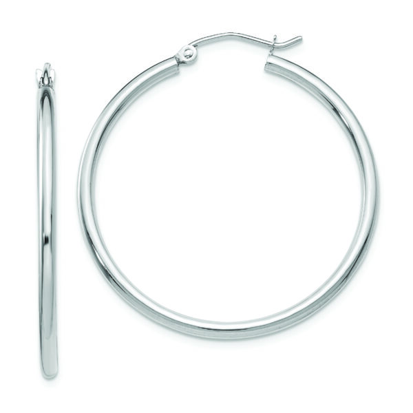 14k White Gold Polished 2x35mm Tube Hoop Earrings