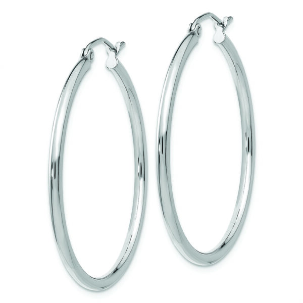 14k White Gold Polished 2x35mm Lightweight Tube Hoop Earrings - Image 2