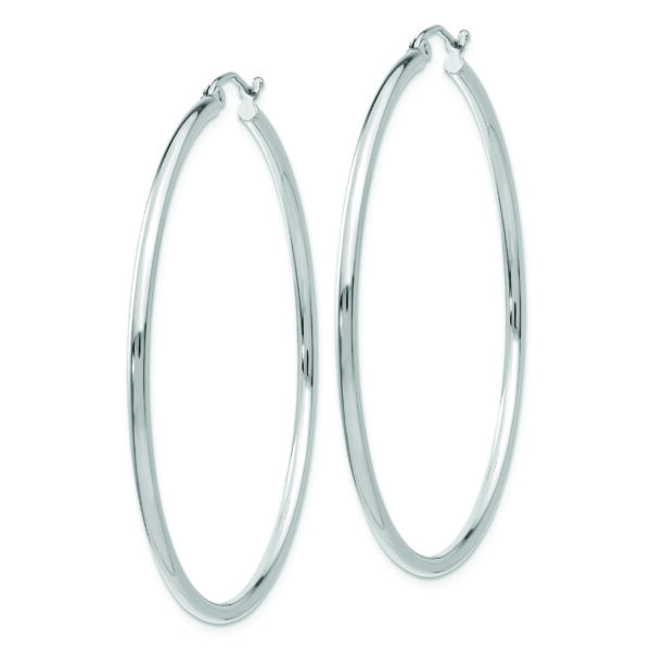 14k White Gold Polished 2x50mm Lightweight Tube Hoop Earrings - Image 2
