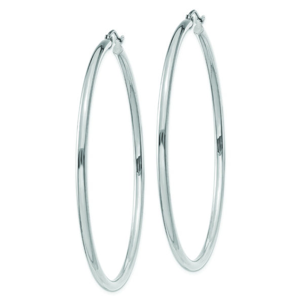 14K White Gold Polished 2.5mm Lightweight Tube Hoop Earrings - Image 2