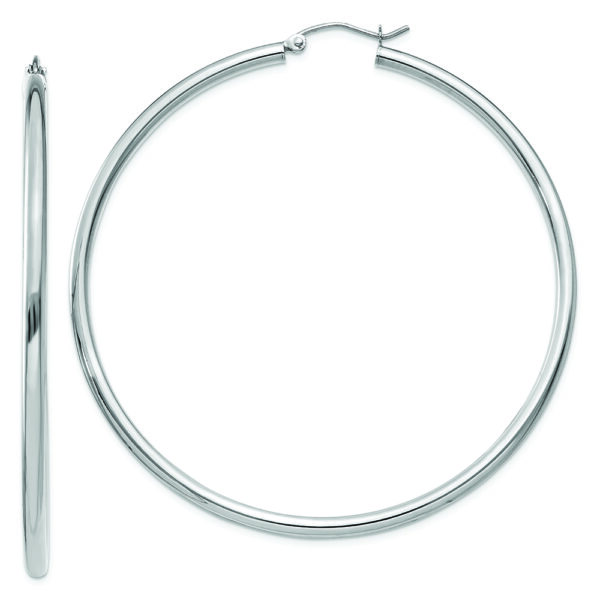 14K White Gold Polished 2.5mm Lightweight Tube Hoop Earrings