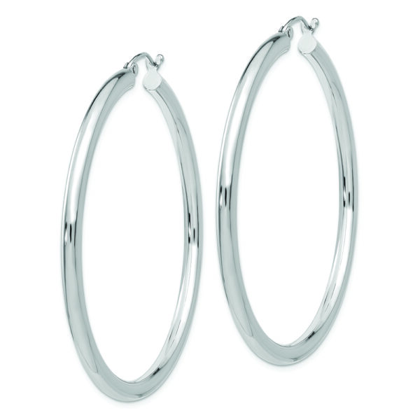 14K White Gold Polished 3mm Lightweight Tube Hoop Earrings - Image 2