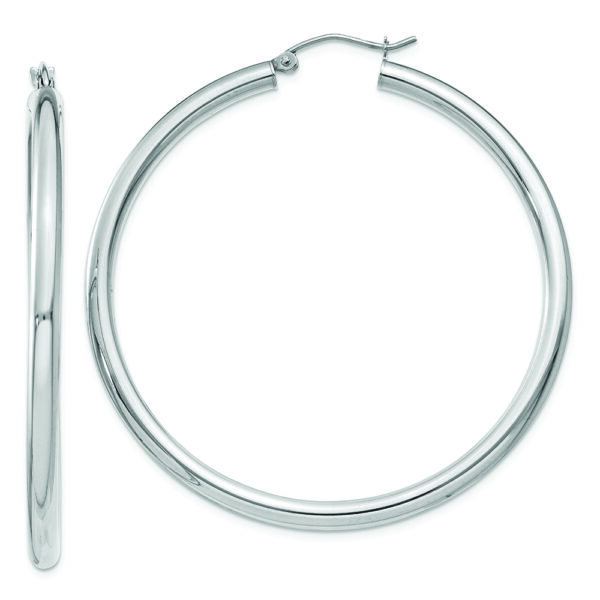 14K White Gold Polished 3mm Lightweight Tube Hoop Earrings