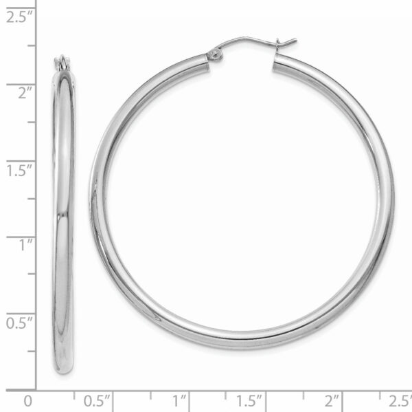 14K White Gold Polished 3mm Lightweight Tube Hoop Earrings - Image 3
