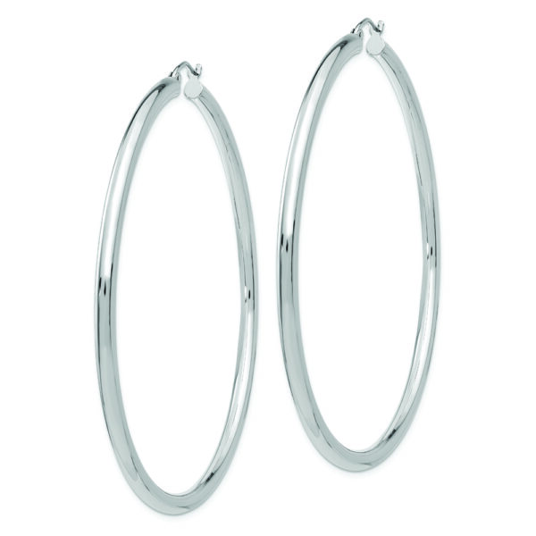 14K White Gold Polished 3mm Lightweight Tube Hoop Earrings - Image 2