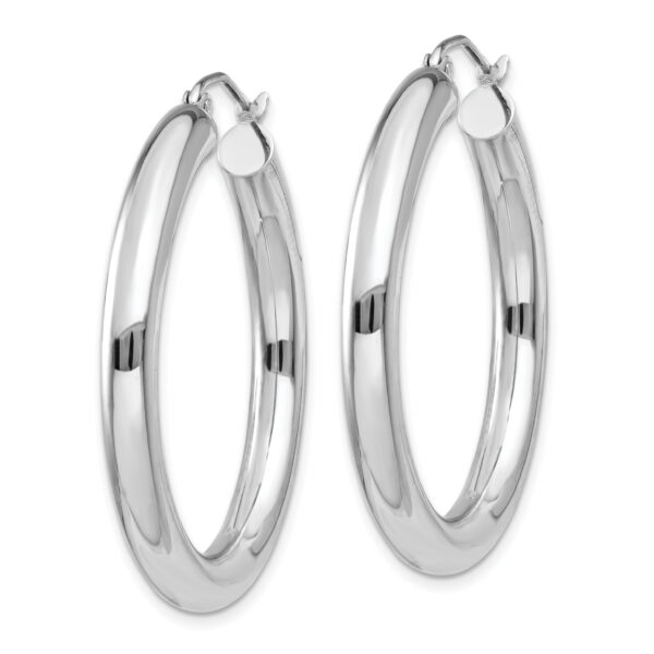 14K White Gold Polished 4mm Tube Hoop Earrings - Image 2
